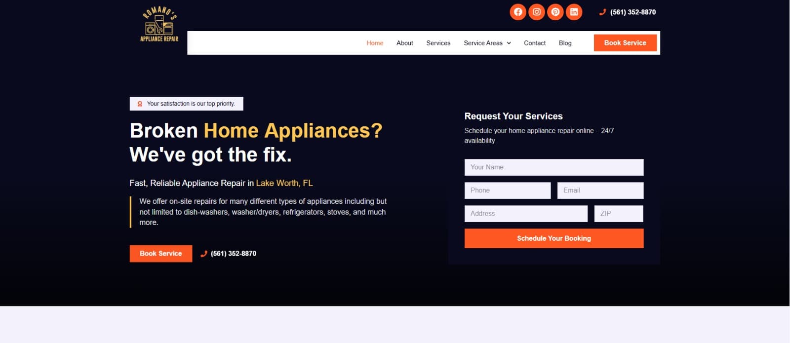 Romanos Appliance Repair website preview